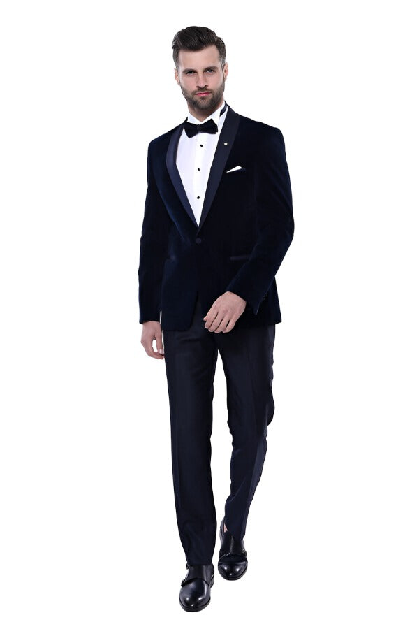 Sequins Velvet Suit Set in Navy Blue : MTX3132
